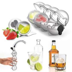 Ice Ball Maker Mold 4-hullers Whisky Køkken Cube Bakke Silikone Sphere Runde Forme Ice Hockey Sommer Drikke Tool