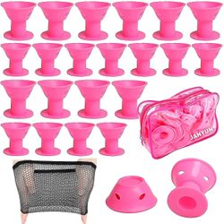 40 stk rosa magisk hår ruller inkluderer 20pcs store silikon curlers og 20pcs små silikon curlers