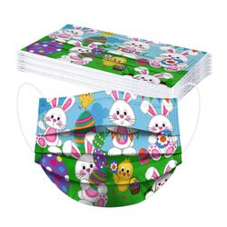 Kiko Kid's Kn95 Maske Beskyttelse 3 Layer Cartoon Engangs ansigtsmaske Happy Easter Rabbit 50/100/200pcs 50PCS