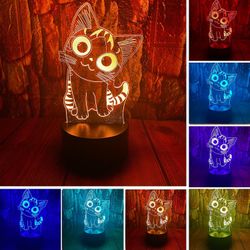 Wekity Cat -lamppu 3d Led Optinen Illuusio Makuuhuoneen koristepöytävalaisin kaukosäätimellä 7 väriä muuttaa himmennettävä akryyli visuaalinen yöva...