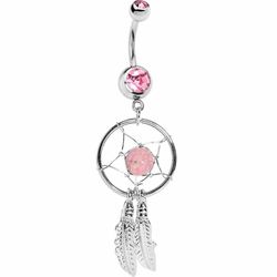 BodyJewelryOnline Dream catcher mave piercing ring - 2 pink cz perler dingle-stil-14ga 316l stål