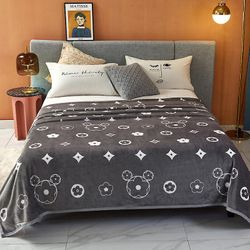 Flere størrelser fortykket trykt myk flanellfuzzy fleece kaste teppe for sengetøy, sofa, camping 9-Mikke Queen-200x230cm