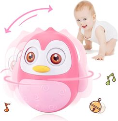 Roly Poly Baby Leker 6 til 12 måneder Developmental, Tummy Time Wobbler leketøy for Baby, Penguin Tumbler Wobbler Leker For Infant Boy Girl Gaver Rosa