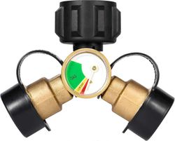 Propaanijakaja, 2-tie propaanisäiliö Y jakaja adapteri mittarilla, Lp Gas Adapter Tee Grilli Connect