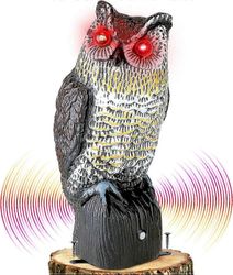 Muovinen pöllö pitää linnut loitolla,Pöllön variksenpelättimet vilkkuvilla silmillä ja pelottavalla äänellä,Pöllö lintujen torjuntaan puutarhapihan...