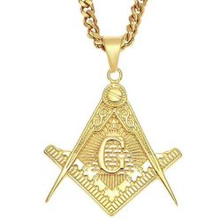 Bricks Masons Master masonic pyramide gyldne firkantede kompas halskæde Guld 24inch