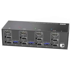 3 in 3 OUT USB 3.0 KVM -kytkin 3 näyttöä 3 tietokonetta 8K@60Hz 4K@144Hz kolminkertaisen näytön KVM 4 USB 3.0 -portilla EU-pistoke Musta