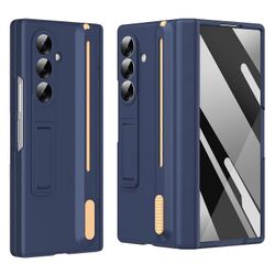 Samsung Galaxy Z Fold7 5G Tukiteli Puhelinkotelo Karkaistulla Lasilla Näytönsuoja ja Stylus P Azure Sapphire