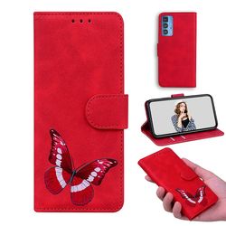 Etui til Motorola Moto Edge 20 Pro Butterfly Cover Premium Læder Magnetisk- Pink Rød