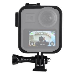 JVY PULUZ ABS Plast stødsikker side ramme Mount beskyttende kasse med base &lang skrue til GoPro Max (Sort)