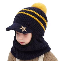 Barn Gutter Jenter Balaclava Cap Skjerf Fleece Cap Pom Ski Lue Hatter marineblå