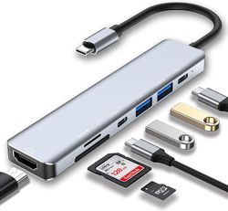 USB C -keskitin 7 in 1, USB C -sovitin 4K HDMI: llä, kaksi USB-C-porttia, USB 3.0, SD / TF-kortinlukija, yhteensopiva MacBook Pron ja Airin kanssa ...