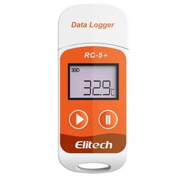Elitech RC-5+ PDF USB-lämpötiladataloggeri uudelleenkäytettävä tallennin 32000 pistettä jäähdytykseen, kylmäketjukuljetukseen Valkoinen oranssi