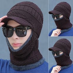 Varychmoo Herre Vinter Varm Hals Strikket Snood Tørklæde Balaclava Ski Ansigtsmasker Hues Caps Brown