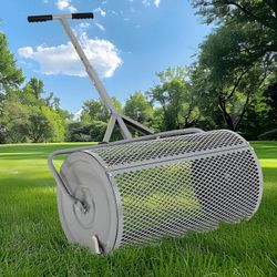 Kompostinlevitin, 27 tuuman metallinen rullalevitin säädettävällä kahvalla, raskas lannoitteenlevitin nurmikolle ja puutarhaan, harmaa