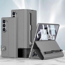 Unbrand Samsung Galaxy Z Fold 6 -nahkakotelo, jossa on S Pen -paikka, Magnetic Flip All-Inclusive Protection Z Fold 6 -kotelo näytönsuojalla Tumman...