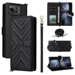 Asus Zenfone 12 Ultra 5G -kotelolle olkahihnalla Lompakko Nahkainen puhelimen kansi Musta