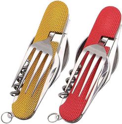 Ersam retkeilyvälinesarja 6 in 1 ruostumattomasta teräksestä taitettavat ruokailuvälineet retkeilyvälinesarja ulkona matka-ruokailuvälinesarja irro...