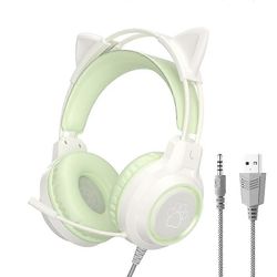 G35 Irrotettavat Cat Ears PC Gaming Headset Langalliset Over-ear Kuulokkeet Mikrofonilla - Vihreä Monivärinen Green