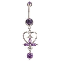 Ruili Hjerteform Navle Nail Diamanted med Zircon platinbelagt lilla zircon