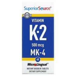 Superior Source Ylivoimainen lähde, K-2-vitamiini, 500 mcg, 60 MicroLingual pikaliuotustablettia