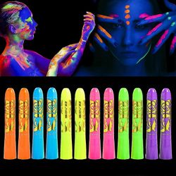 12 kpl Hehku mustassa vaaleassa vartalopintamaalissa, Uv Crayons Kit fluoresoivat vartalomaalit
