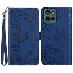 Motorola Moto G75 5G -kotelolle perhonen kukkapainatus nahkainen puhelimen kansi hihnalla Monivärinen Style D