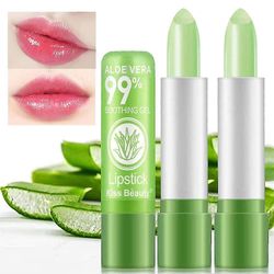 2 pakkaus Aloe Vera huulipuna pitkäkestoinen ravitseva huulirasva huulet kosteusvoide maaginen lämpötila väri muutos huulikiilto (vihreä)