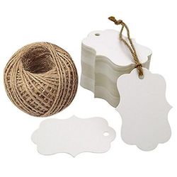 100pcs Natural Kraft Paper Håndlavet Blank Label med Jute Sejlgarn Gave Tags, Hvid Farve