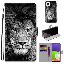 Foxdock Sag til Samsung Galaxy A22 4g Creative Pattern Tui magnetiske kort holder tegnebog - Lion