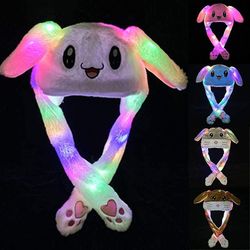 Pupu hattu korva liikkuva hyppy hattu muhkea kani hattu söpö korkki tassut naisten tytöille Led-vaaleanpunainen