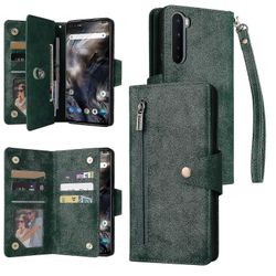 Yhteensopiva Oneplus Nord -kotelon kanssa Pu nahkainen magneettinen kääntövetoketjullinen korttipidike lompakon kansi Vihreä