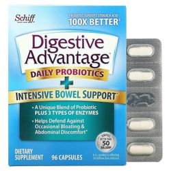 Schiff, ruoansulatusetu, päivittäiset probiootit + intensiivinen suolen tuki, 96 kapselia