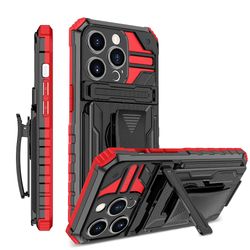 Armor Heavy Duty Kickstand Case Kompatibel iphone 14 Pro Max / 14 Pro / 14 Plus / 14 med belteklipshylster Rød