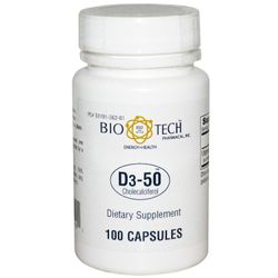 Bio Tech Pharmacal, D3-50, kolekalsiferoli, 100 kapselia