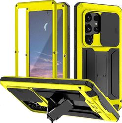 Vedenpitävä kotelo Samsung Galaxy S24 Ultra / S24 Plus / S24 alumiinimetallirunko liuku koko runko Keltainen For S24