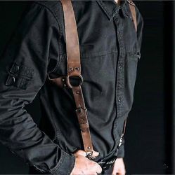 yougangys säädettävät miehet Pu nahka takavyö runko rintavaljaat henkselit vyö (1kpl, ruskea)