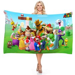 Eocici 75x150cm Super Mario Bros Game Badehåndkle Badehåndklær Badehåndklær Teppe Komfortabel Mikrofiber Teppe Gaver C 75*150cm