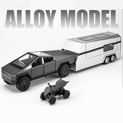 1/32 Cybertruck Pickup Trailer Alloy Car Model Diecasts Metal Off-road Vehicles Truck Model Sound and Light Kids Toys Gift Toy Cars Musta moottorip...