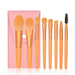 8 Børster Skønhedsværktøjer Blød hår makeup børste sæt træ håndtag bærbare Mini Blush makeup børste sæt Macaron orange