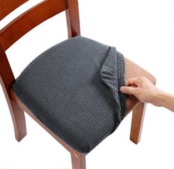 Stretch Spandex Jacquard ruokapöydän tuolin istuinpäälliset, irrotettavat pestävät pölynestoaineet - 4 kpl, harmaa 17-21 tuumaa