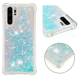 Kompatibel med Huawei P30 Pro Case Glitter Liquid Transparent Sparkly Shiny Bling Krystalklar Flydende Quicksand Cover Tpu Silikone - Lyseblå