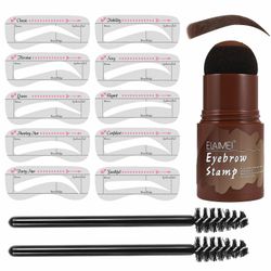 3stk Perfekt Brows Stencil & Frimærkesæt Med 2 børster Et trin Langvarig Formgivningssæt medium brun