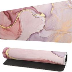 Rose Gold Marble Musematte Abstrakt Pink Desk Mat 35,4 x 15,7 tommers marmorert tekstur sklisikker gummi base stor rose gull musematte sydde kanter...