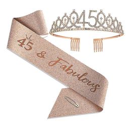 unbrand Bursdag Sash og Tiara Rose Gold Birthday Sash Crown 40 &; Fabelaktig skulderrem og tiara for kvinner 45 rosegulldrakt