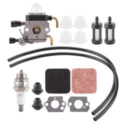 FS85 FS80 Forgasser for Stihl FS75 FS80R FS85 FS85R FS85T FS85RX streng trimmer Weedeater C1Q-S97 Carb m / drivstoff repower kit luftfilter Sølv svart