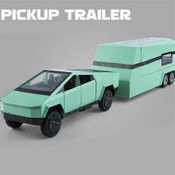 1/32 Tesla Cybertruck Pickup Trailer Alloy Car Model Diecast Metal lelu maastoajoneuvot Kuorma-automalli Ääni ja valo Lasten lahjat Vihreä