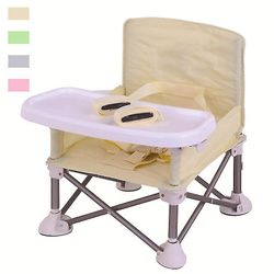 Szkxv Baby Travel Booster Seat, Toddler foldbar campingstol, bærbar baby sæde Beige