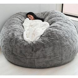 Ajhjn Lazy Sofa Bean Bag Kunstig pels Bean Bag (bønne bag dekker bare, ingen fylling) lys grå 150x75cm