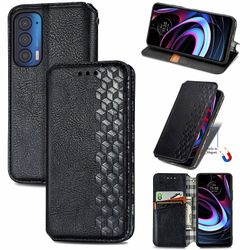 Kompatibel med Motorola Moto Edge 2021 Flip Case Etui Vintage Wallet Flip Cover med magnetisk lukning Coque - Blå sort